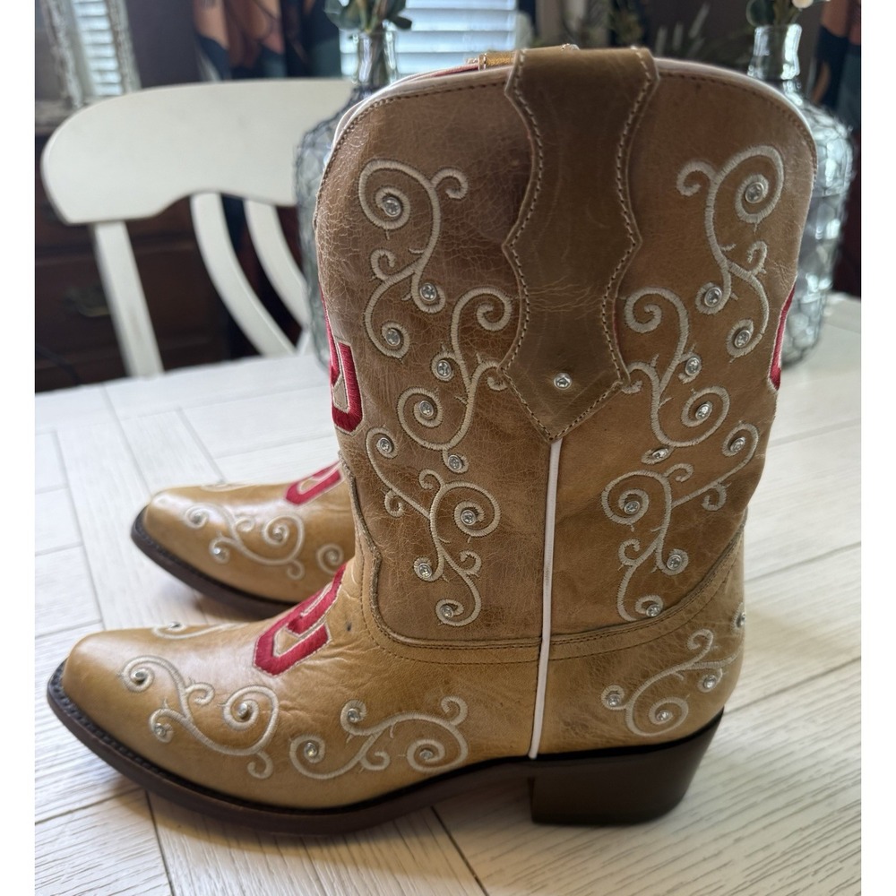 NCAA Vaccari OU Oklahoma Sooners Women 10 Midcalf Leather NWT Cowboy Boots Rare - Picture 3 of 12